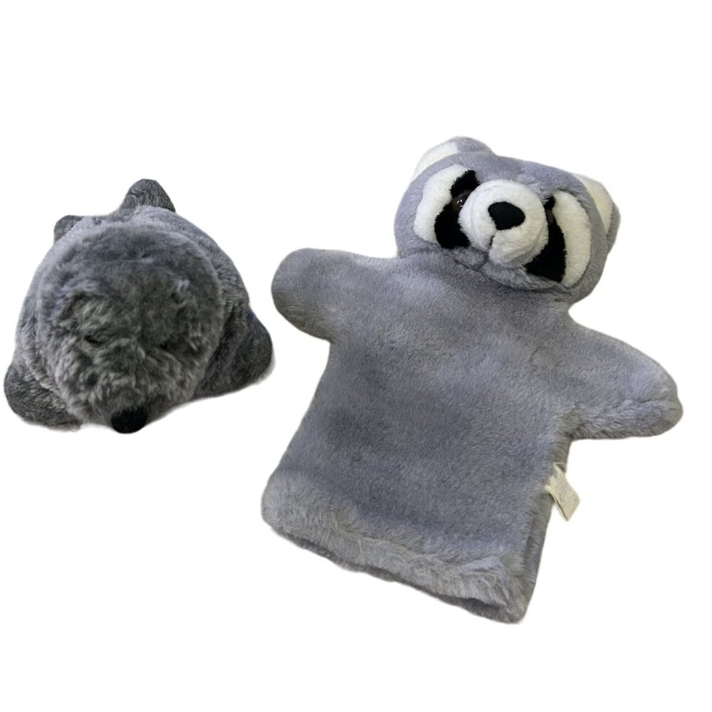 Mary Meyer Gray Plush Raccoon Hand Puppet & Seal Pup Soft Toy Set